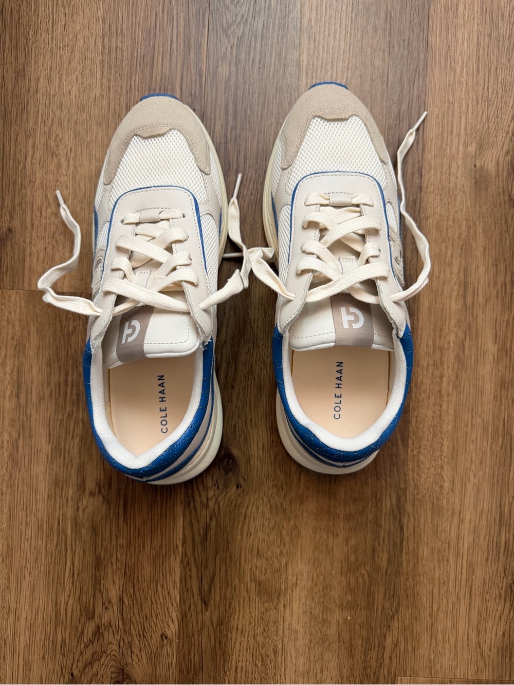 Cole Haan Cream and Blue Retro Runner Sneakers